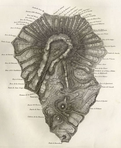 Mapa antiguo de La Palma extraído del Atlas de Von Buch de 1814.