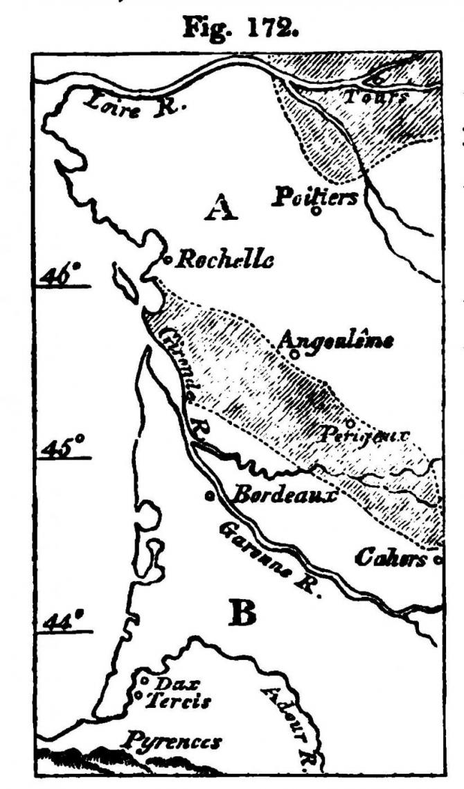 Mapa mostrando los estratos del mioceno en Francia, en los Elementos