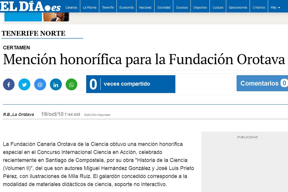 Mención Honorífica 2º volumen Historia de la Ciencia