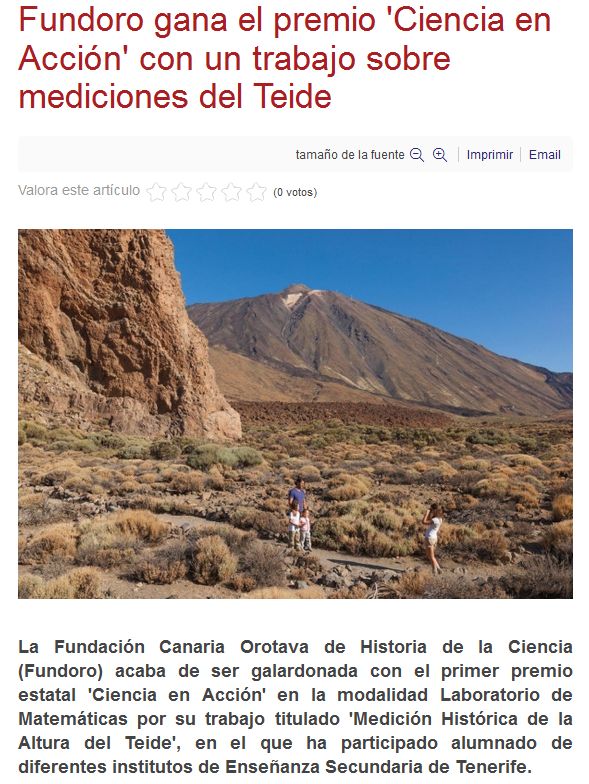 Fundoro gana premio Ciencia en Acción por medición Teide