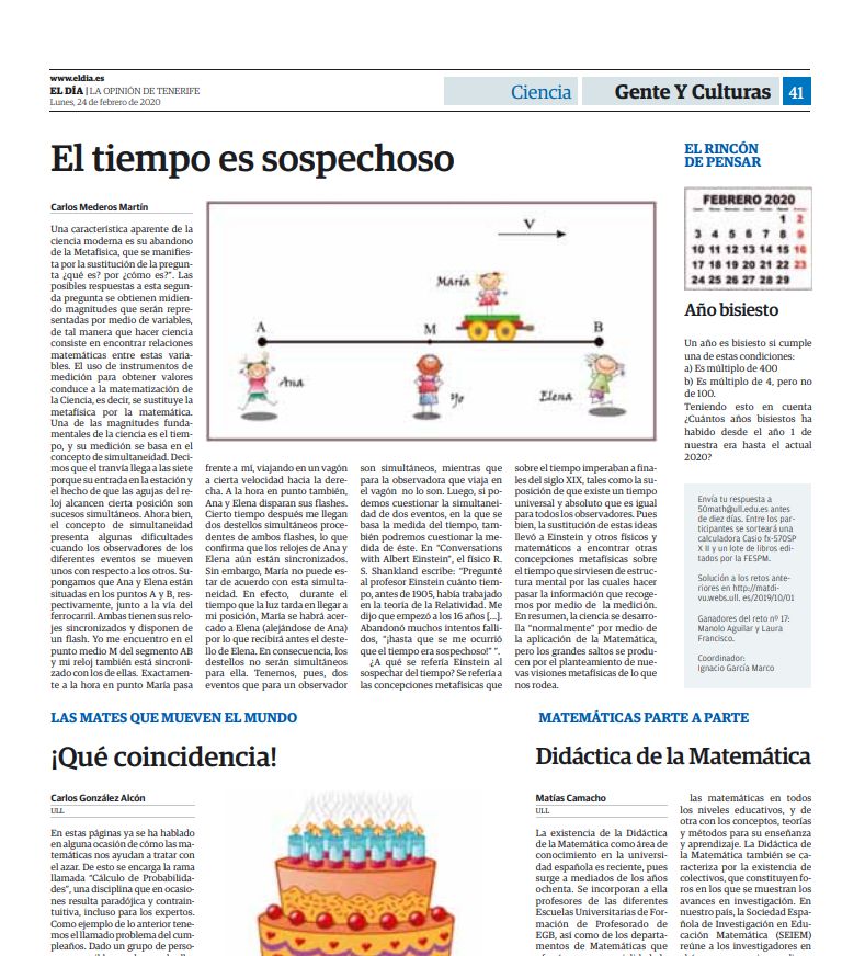 Artículo periódico El Día sobre matemáticas - 25 aniversario estudios Matemáticas ULL -3