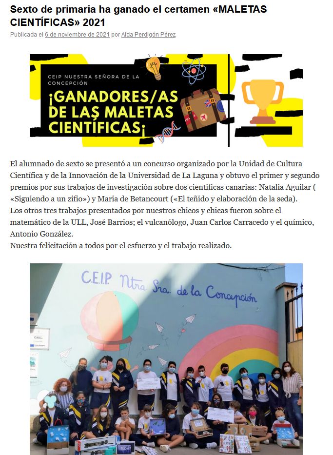 Noticia del premio en el CEIP