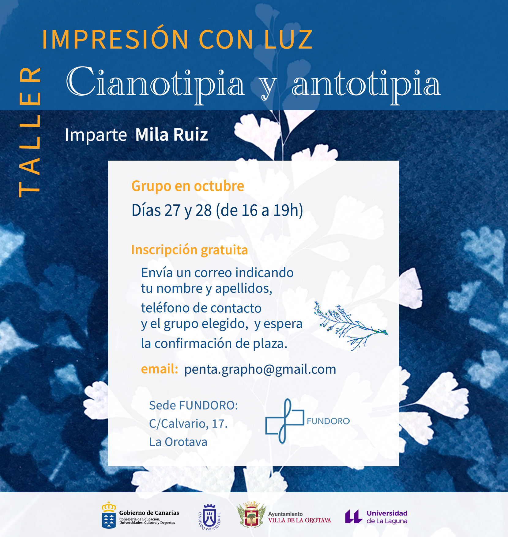 Cartel taller cianotipia octubre 25